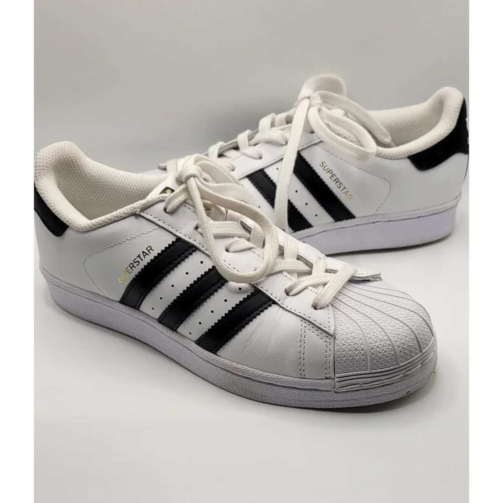 White Adidas Superstar Womens Leather Lace Up  Sneakers Size 6.5